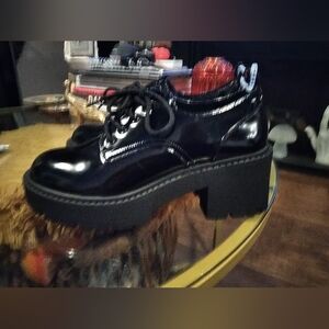 New Madden Girl Womens 8 G-TRACY Black Faux Leather Lace Up Platform Loafers